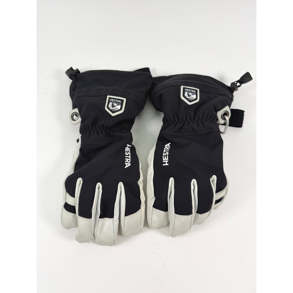 Hestra Army Leather Heli Ski Gloves Black White Size 9 30570 Gauntlet Skiing